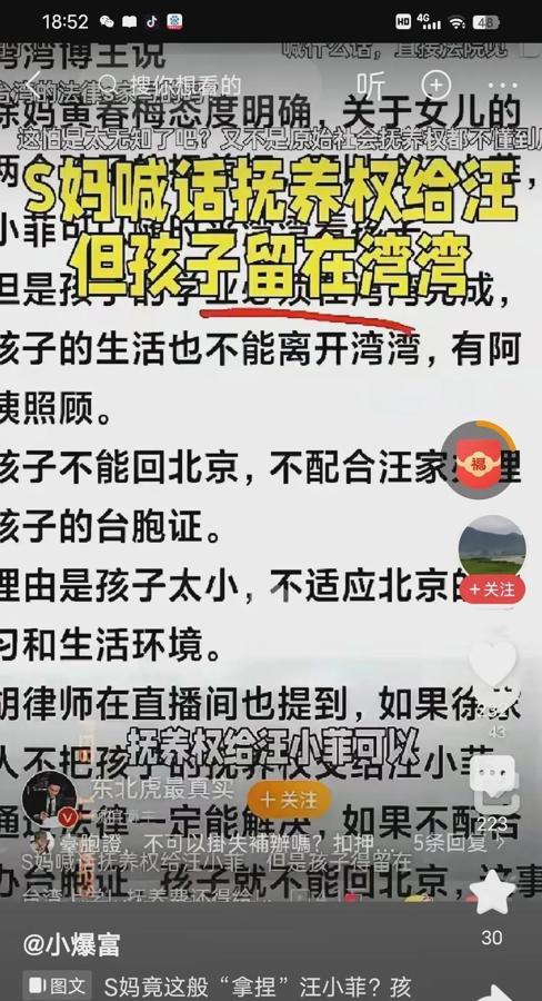 S妈这波操作，真离谱！黄春梅同意给抚养权，但孩子要一直待在台湾，说是那里的气