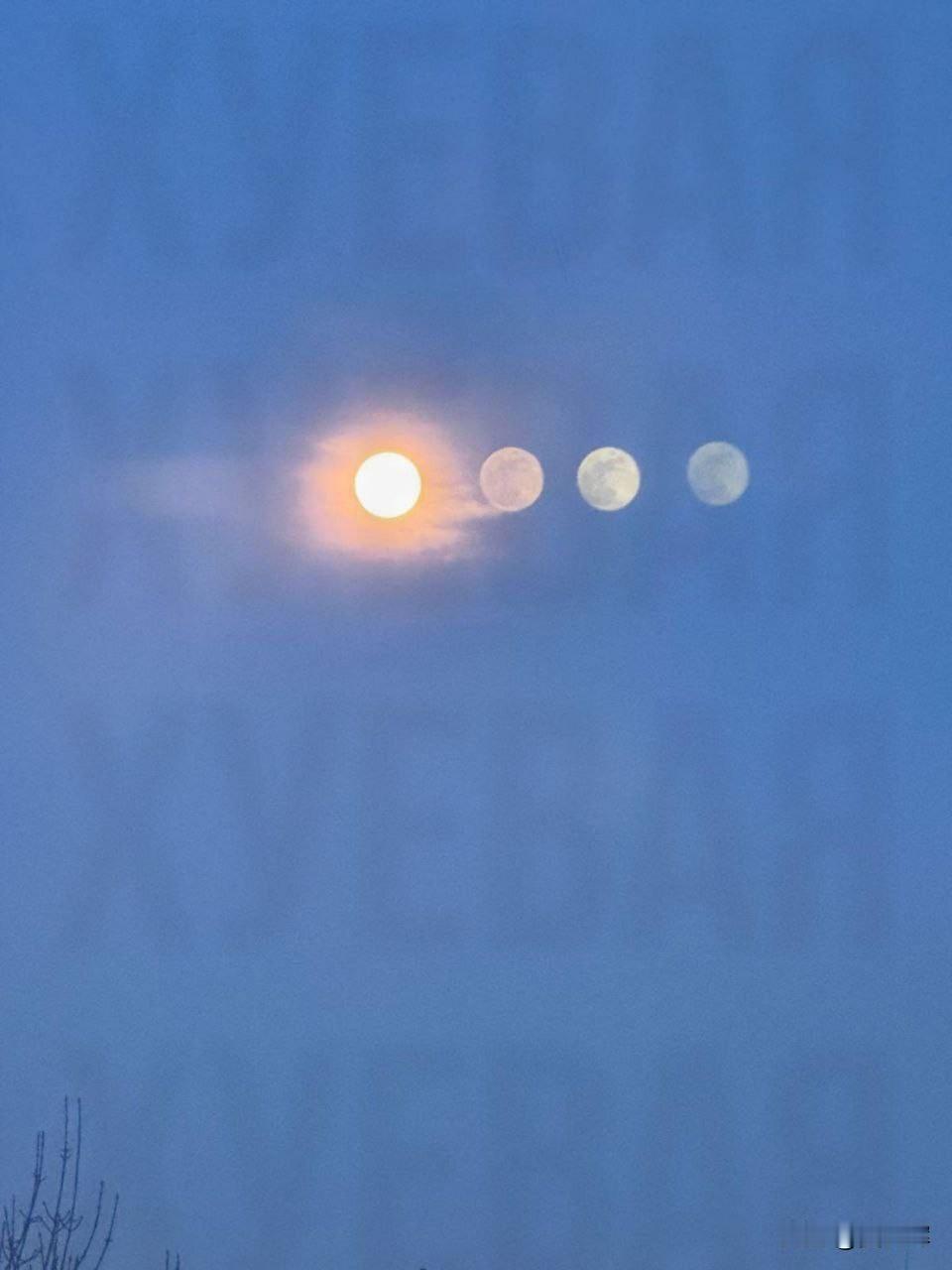 【战时幻月何人赏】2月1日夜，敖德萨夜空同现四轮明月，系晕轮效应衍生的幻月（假月