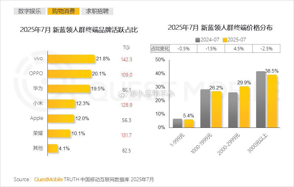 新蓝领人群最常用的手机品牌：vivo、OPPO、华为位列前三小米第四​​​