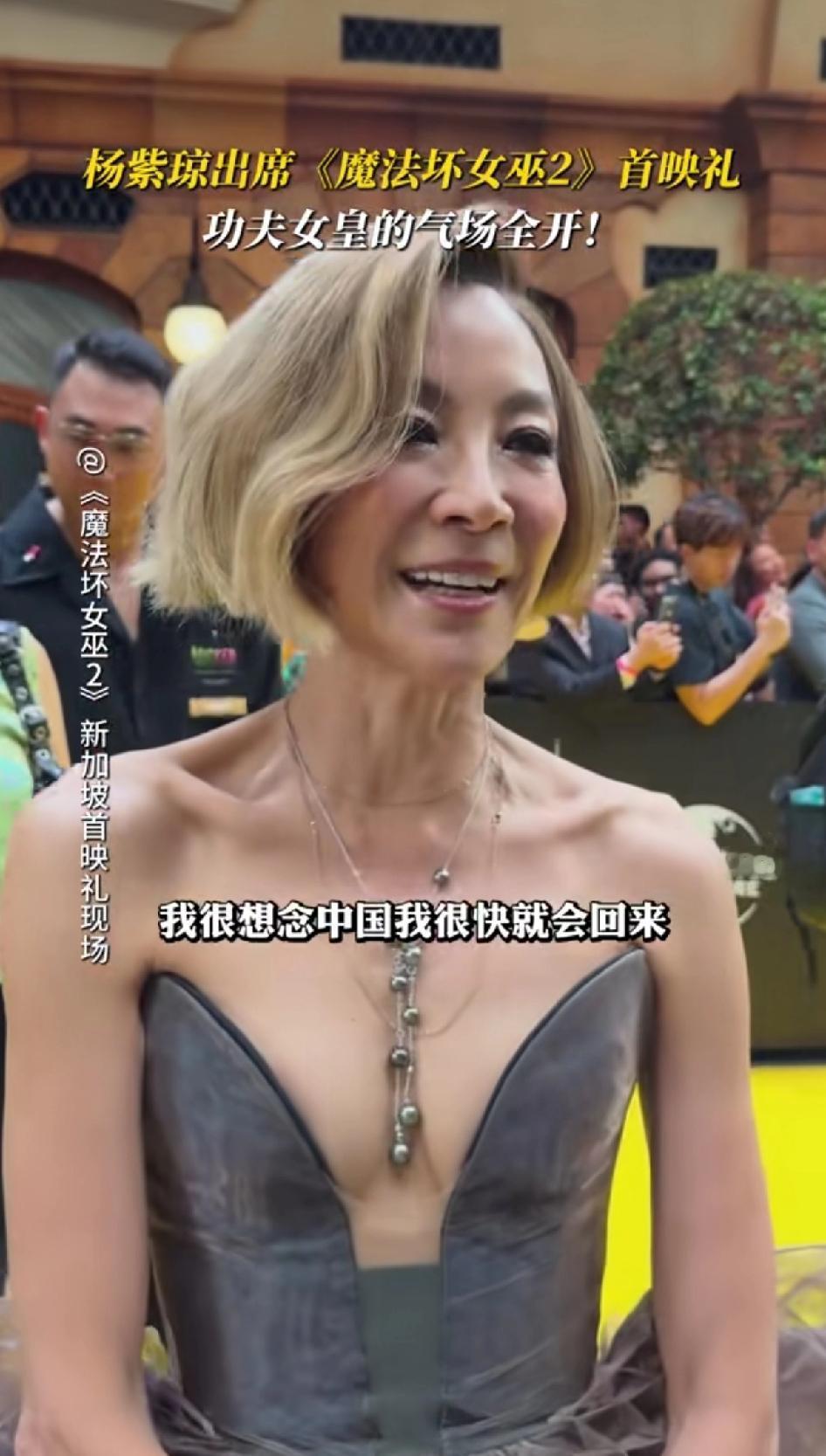 杨紫琼出席《魔法女巫2》首映礼功夫女王气场全开。11月13日在新加坡圣淘沙名胜