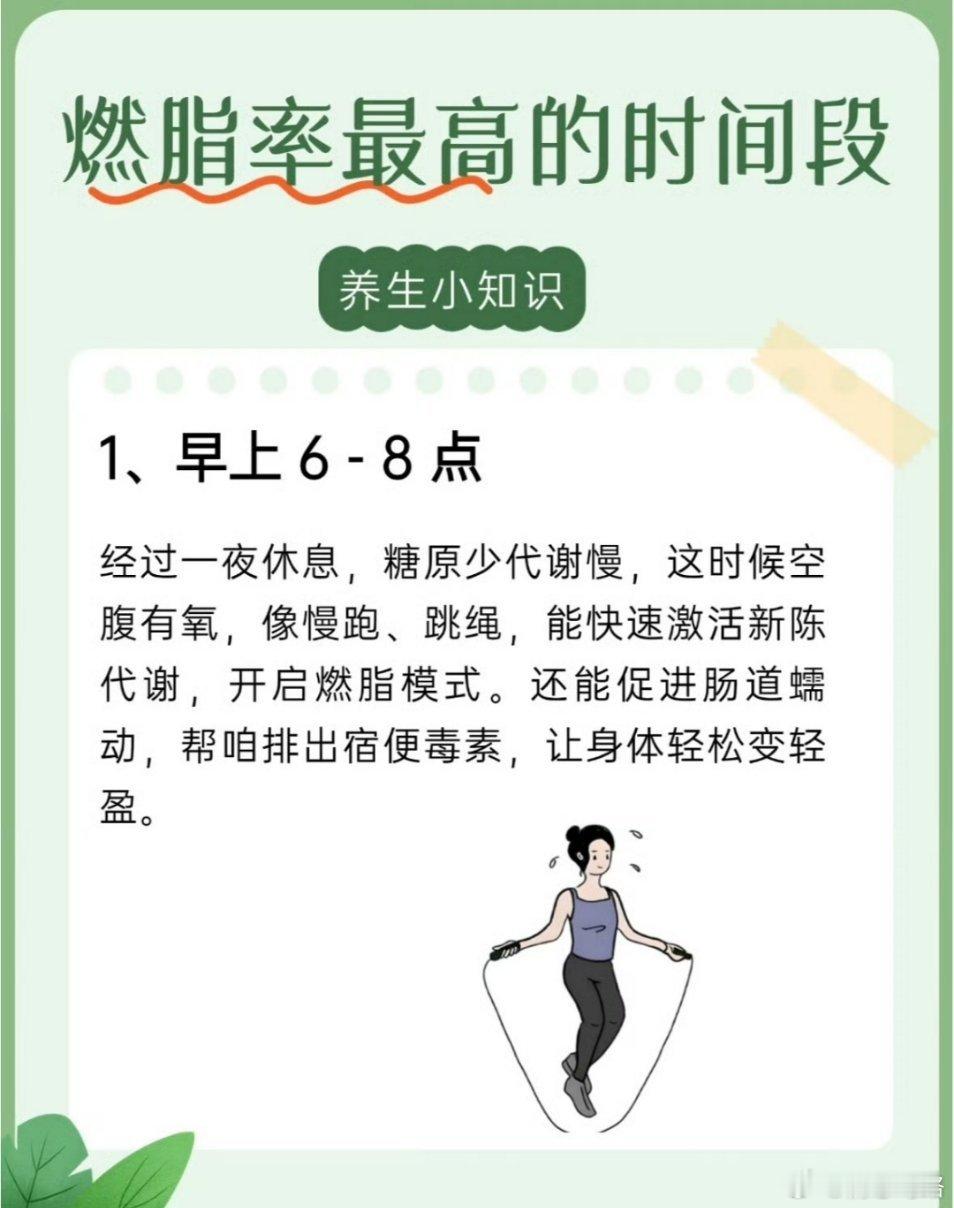 一天中燃脂效率最高的4个时段其实脂肪燃烧是有时间段的，一天中有4个时段新陈代谢活