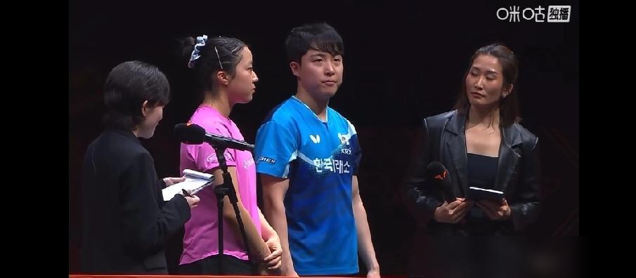 申裕斌和韩林赛后接受采访时，韩林说，小申受伤了，莎莎也受伤了，头头也因为竞赛很疲