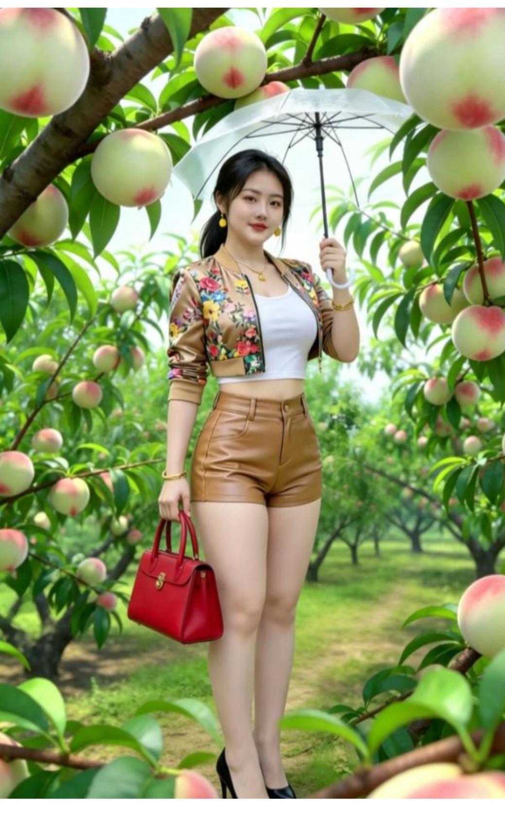 必须得留影我家桃园桃树多；今年蜜桃大丰收；批发零售都可以；网上销售刚开始