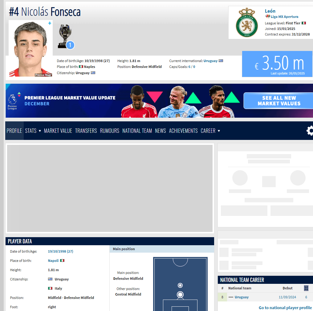 迈阿密国际报价33岁门将埃雷拉, 以及27岁乌拉圭中场丰塞卡