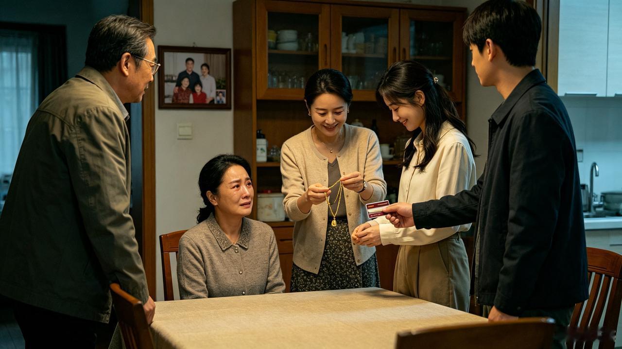 爸妈在我家养老10年，把金项链给了弟媳，存款给了弟弟，我妈劝我：“我跟你爸都在你