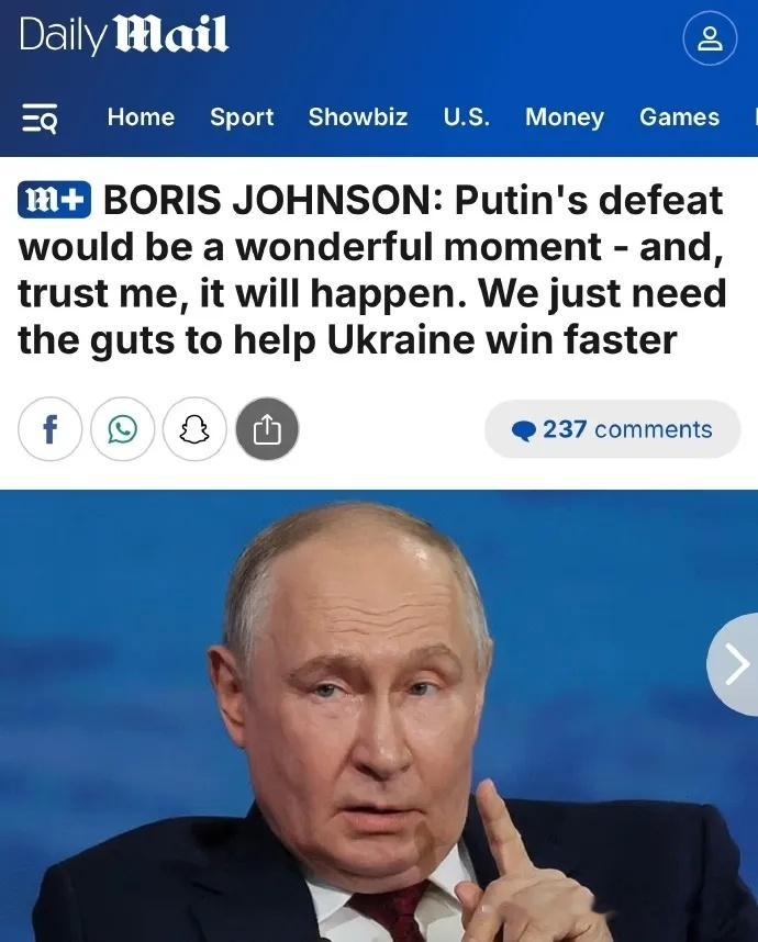 英国前首相约翰逊在《每日邮报》上发文，称来自130个国家的“追随者和逢迎者”前往