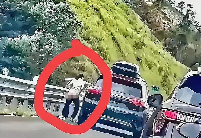 高速上撞见有人露着身子解手，真的又尴尬又糟心，尤其是女性，这场景不光当事人丢人，