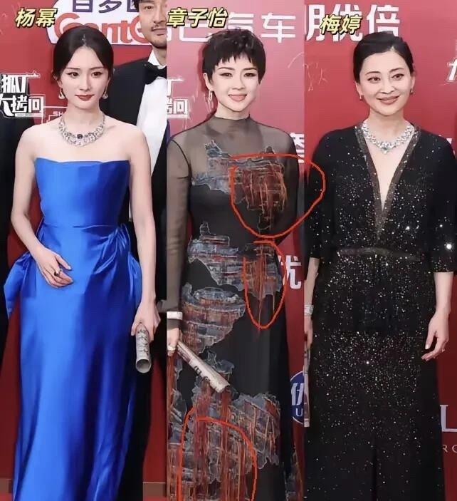 以前总觉得杨幂的颜值很一般，可当她和梅婷章子怡合影时，却美出了不一样的高级感。