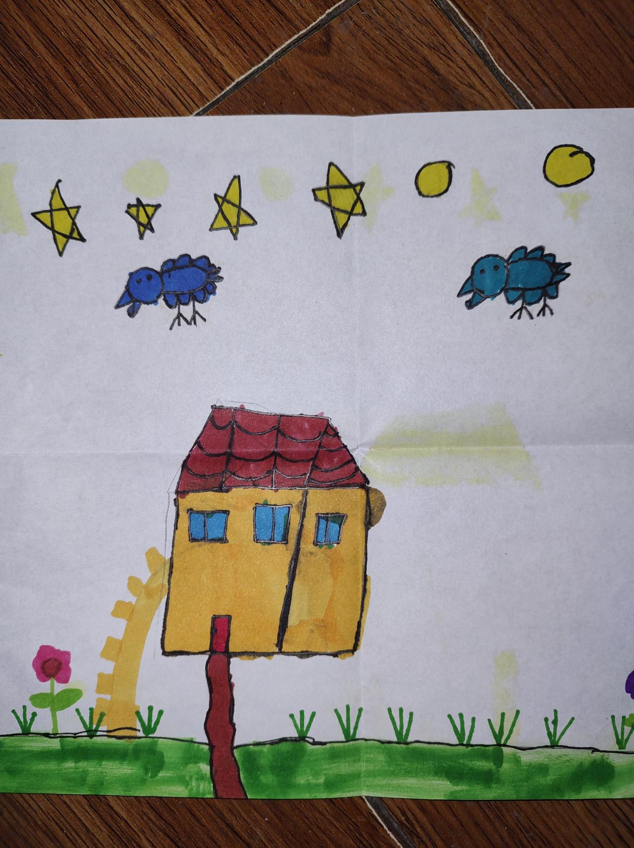 小朋友说:天空飞着两只鸟，左边的是男鸟，右边的是女鸟！[无奈吐舌][无奈吐舌][无奈吐舌]