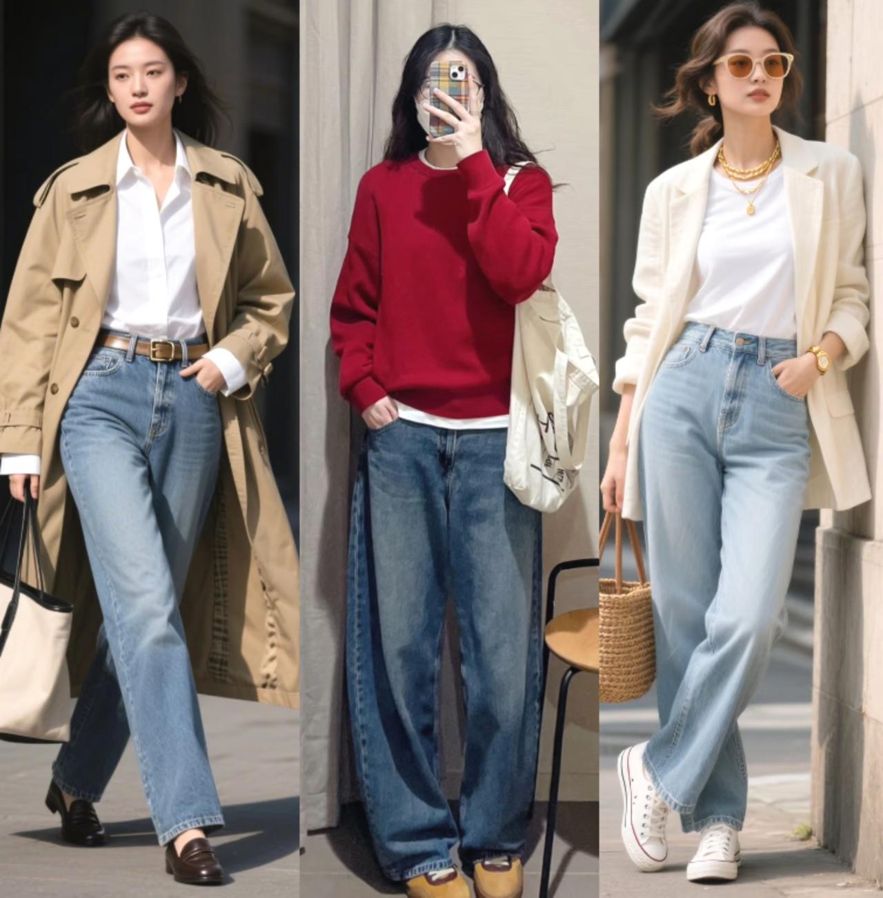 牛仔裤搭配什么样的上衣比较好看?这需要根据牛仔裤款式决定，毕竟牛仔裤有不同裤型，