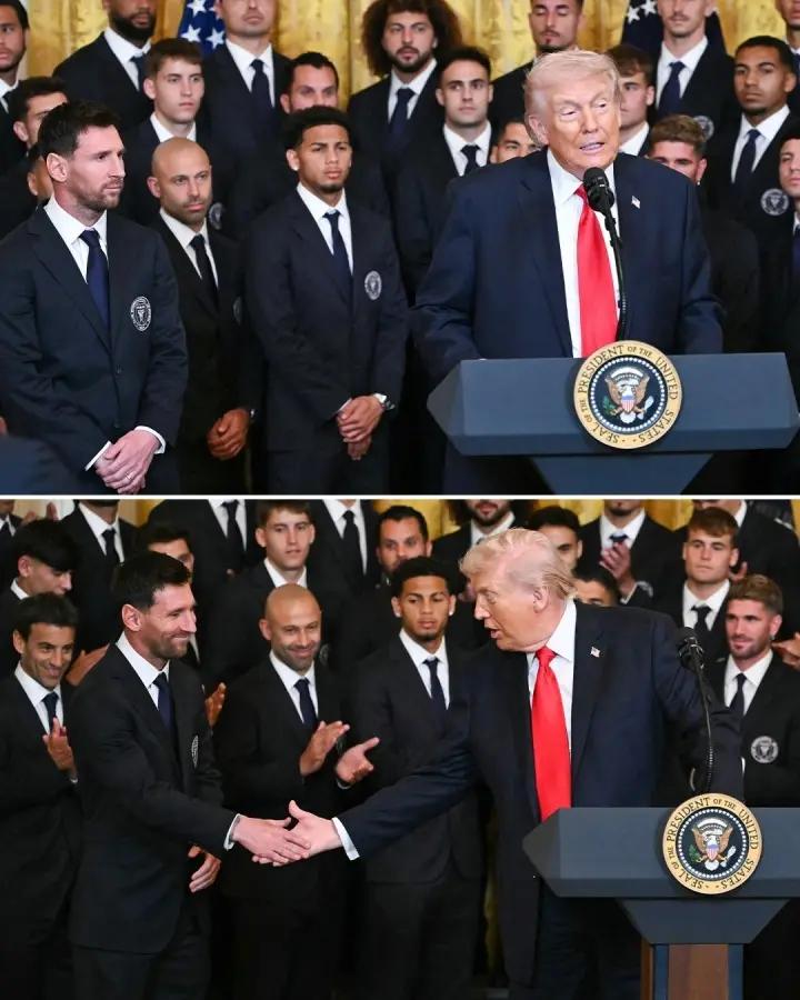 球王驾临白宫作为美职联总冠军加mvp，球王梅西和队友按惯例被邀请参访白宫，和特