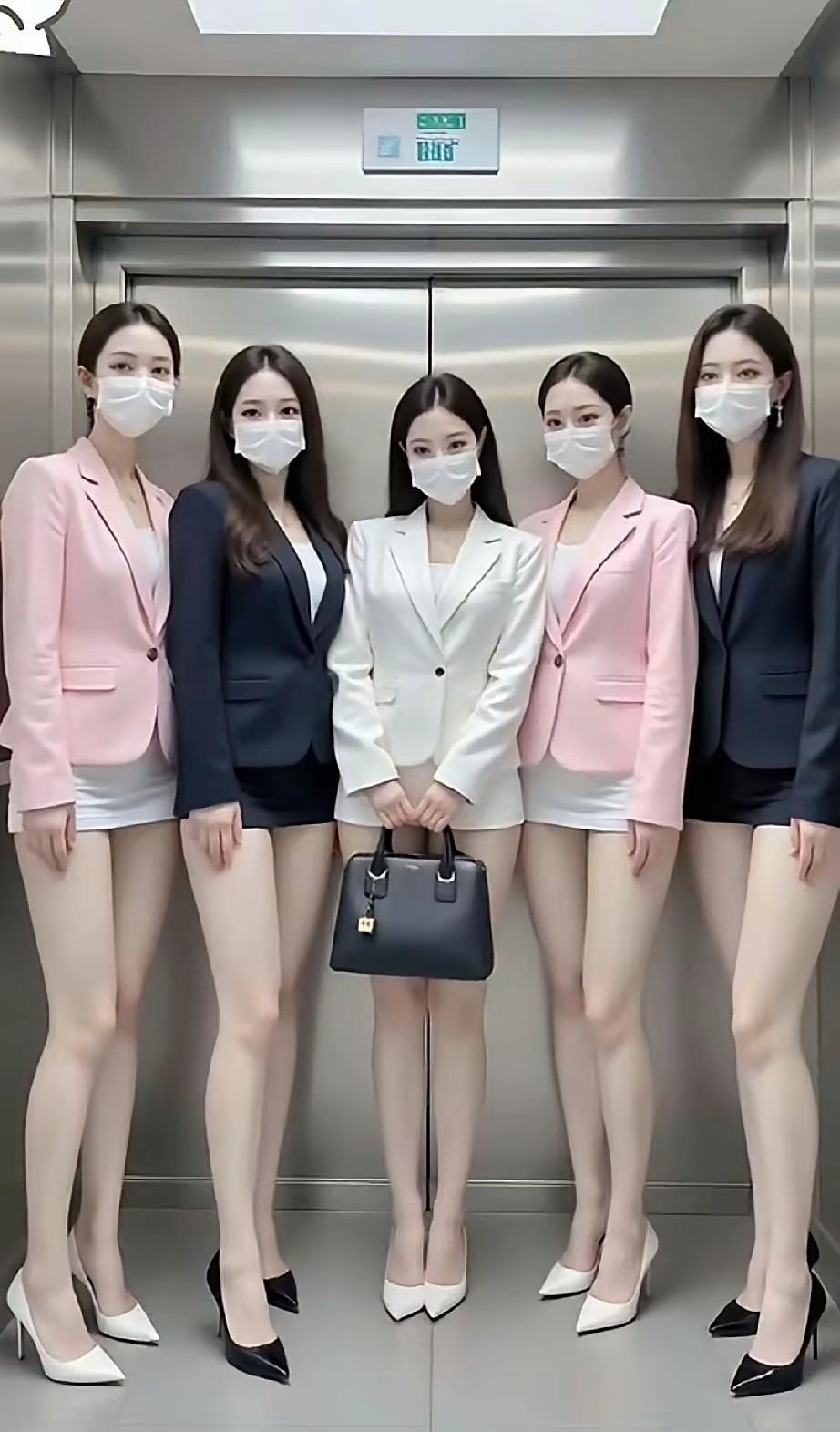 这5位美女都戴着口罩，颜值也很高呀！整体看也是最美最漂亮的，精致的五官，可遇不可