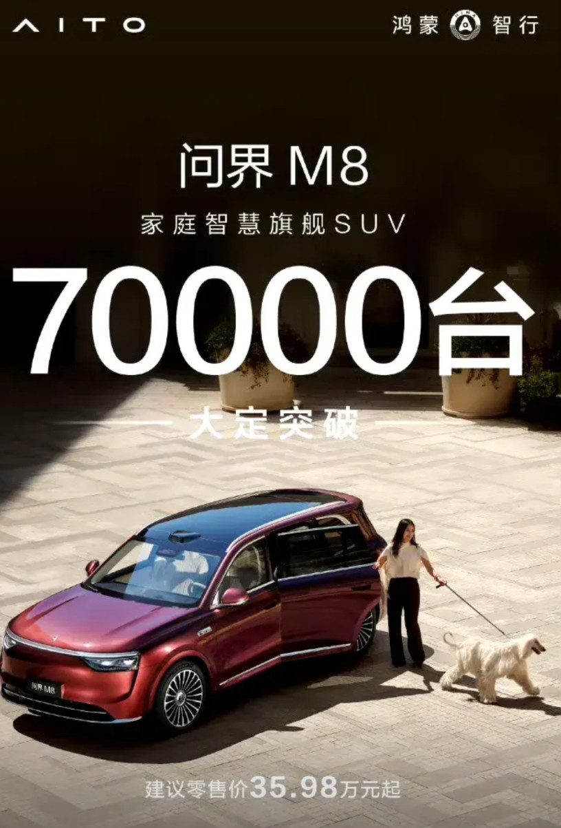 遥遥领先魅力那么大？问界M8上市22天大定突破7万台！这销量都超过理想两个月的销