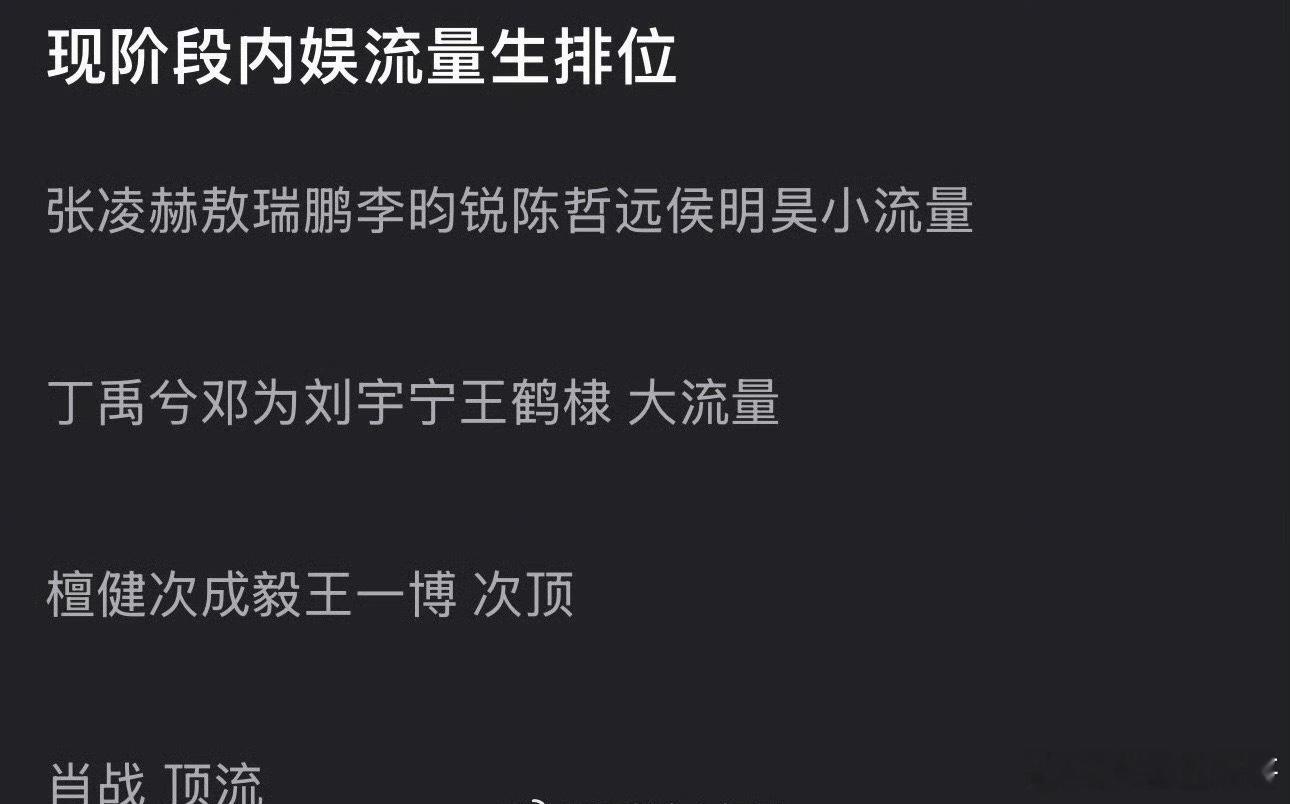 现阶段内娱流量生排位