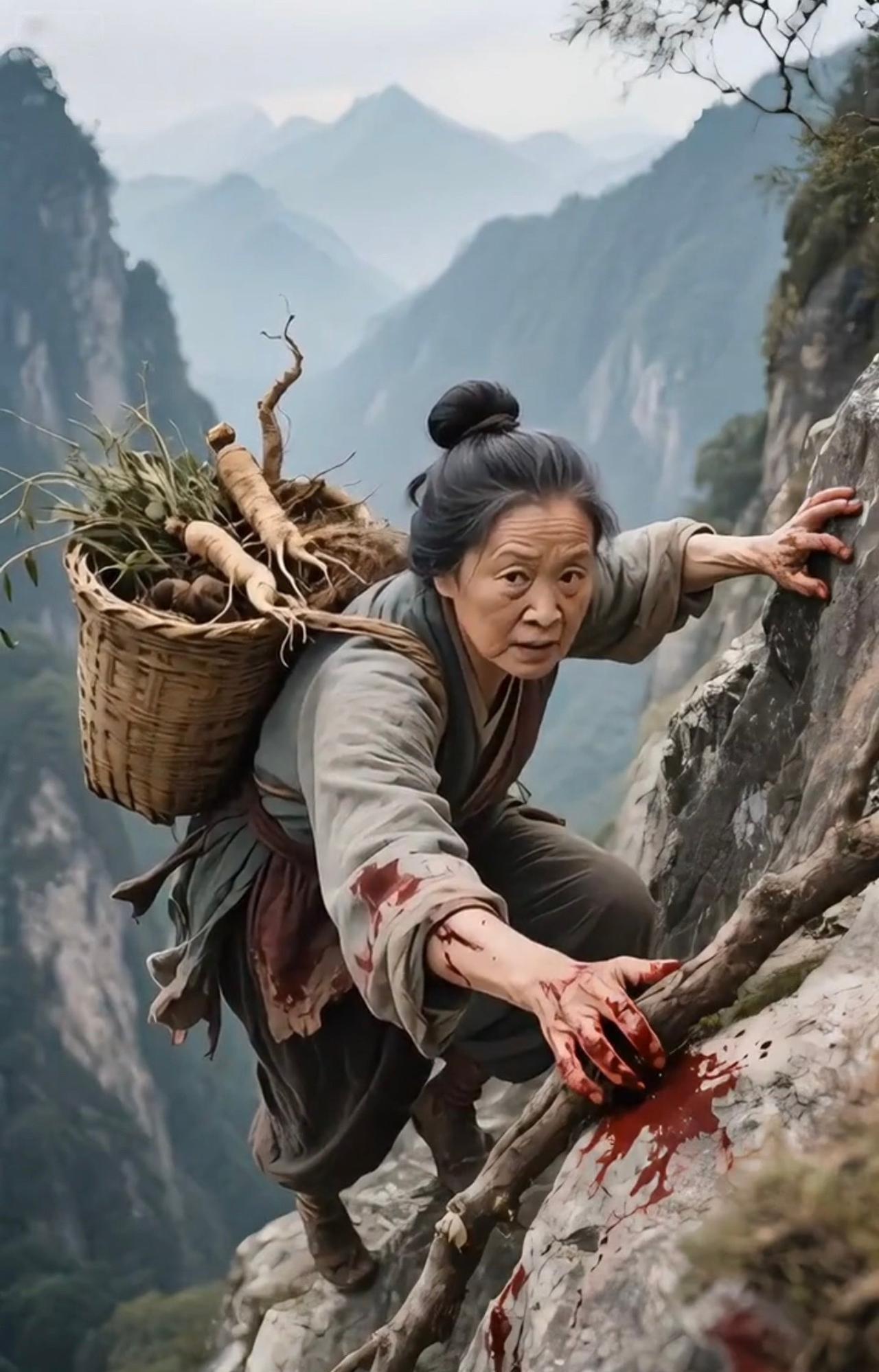 七律·大山里的采药女峭壁危崖岁月悠，风侵霜染志难休。背驮竹篓寻珍草，手探荆丛