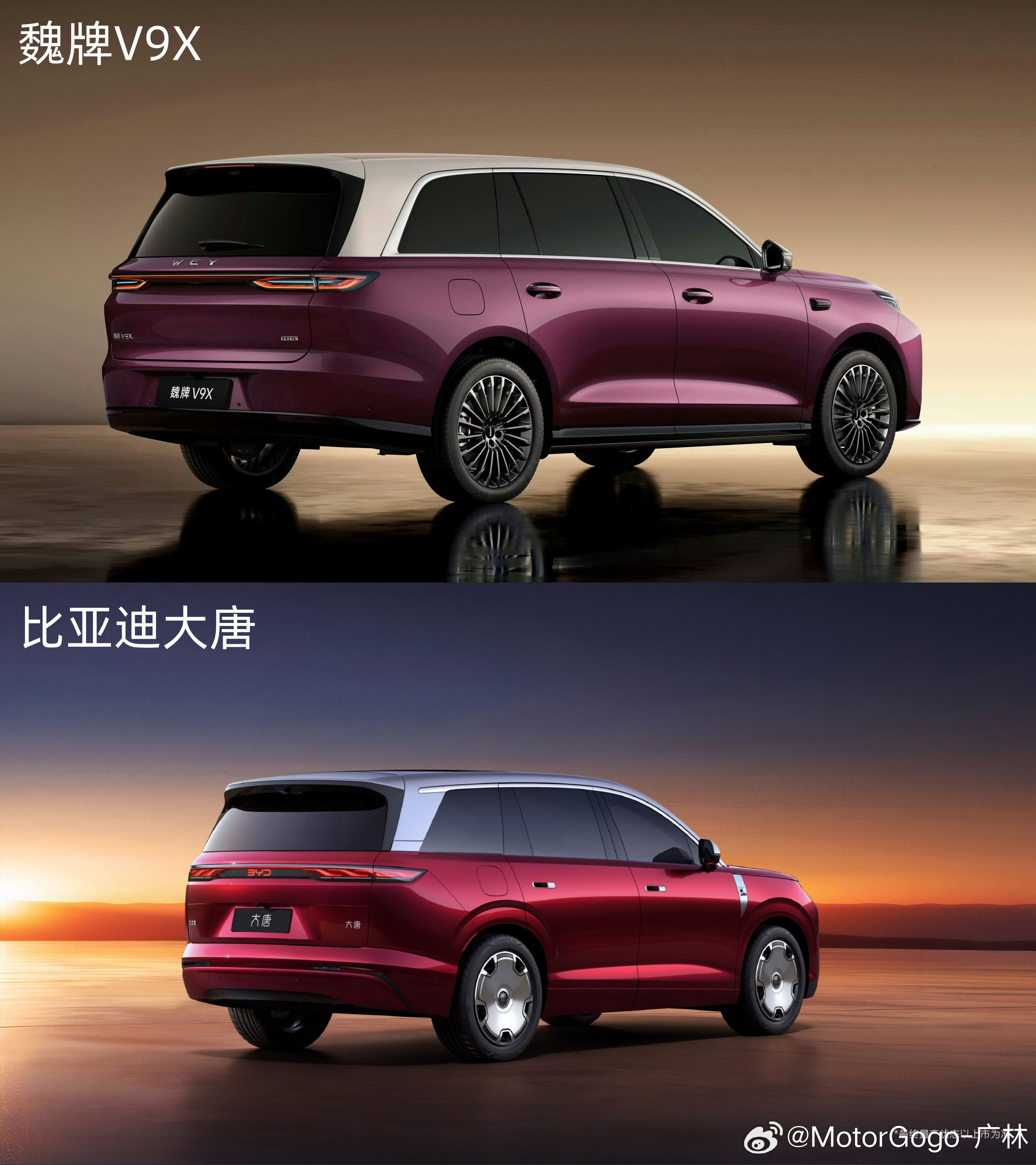 最近曝光的两款大型SUV，风格非常相似，这个配色看着都挺尊的。魏牌V9X比亚迪