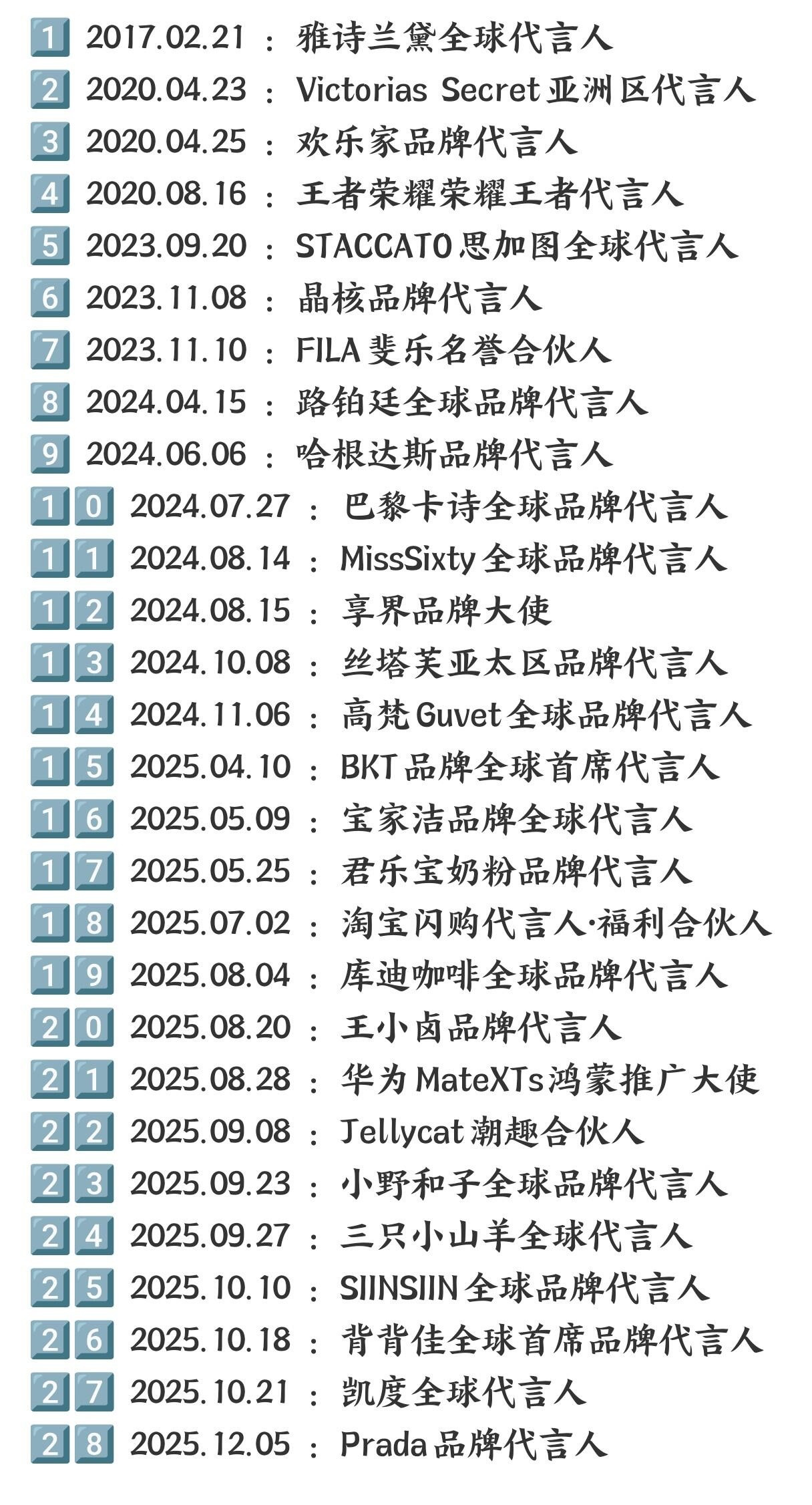 杨幂商务总数达28个