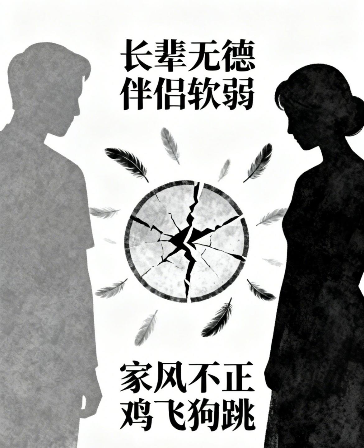一个家里如果总是鸡飞狗跳，多半是这两个原因在作祟：长辈品性缺失，伴侣软弱无力。
