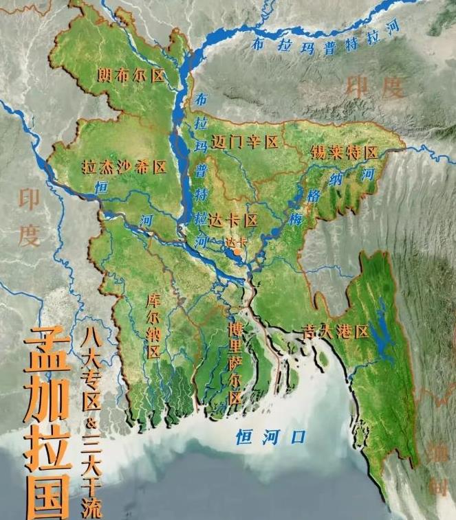 孟加拉国的地理位置，看似位置确实优越，但是人口太多了带不动，好比小马拉大车。孟加