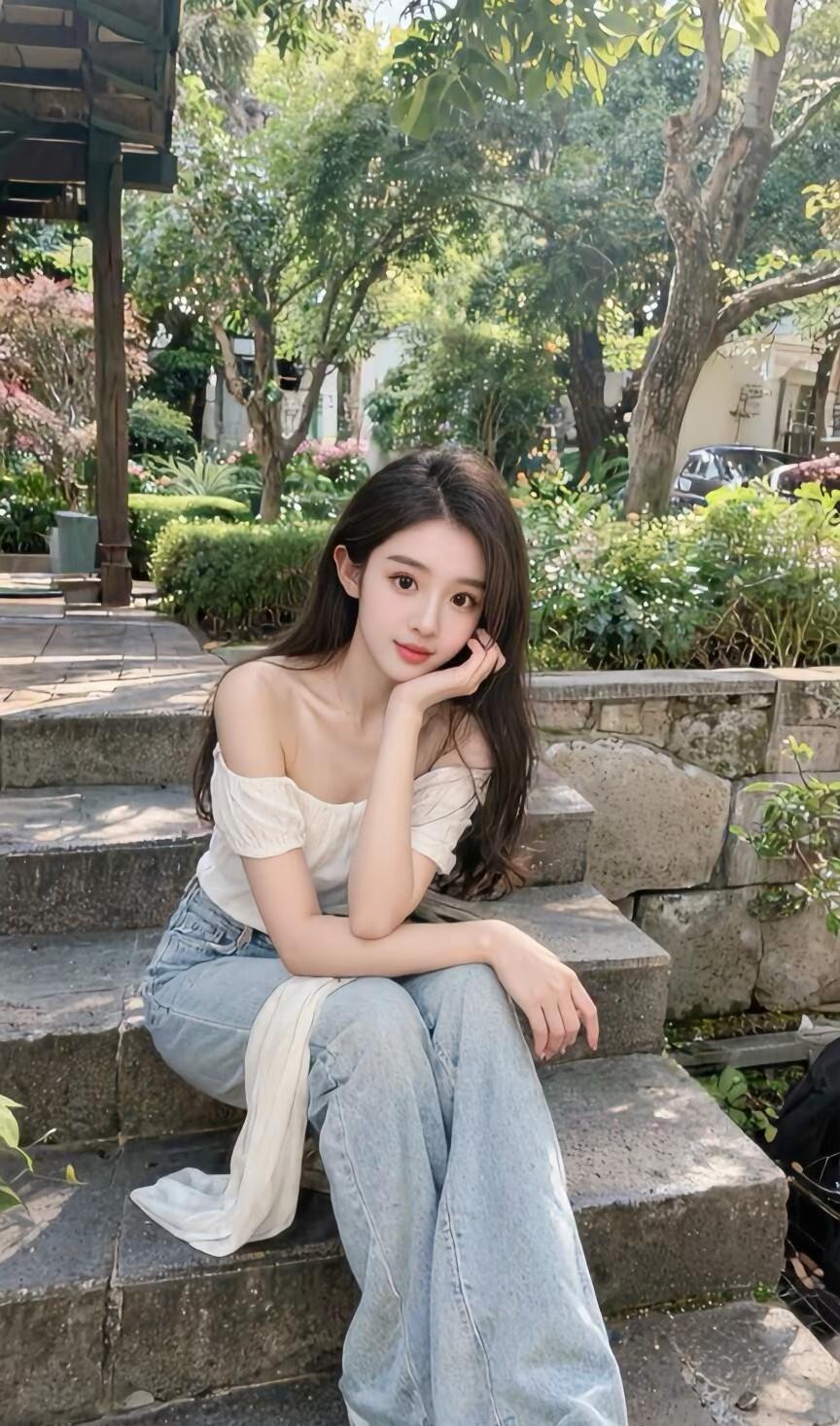 夏日清新，绿意盎然，青春有活力少女静享时光。