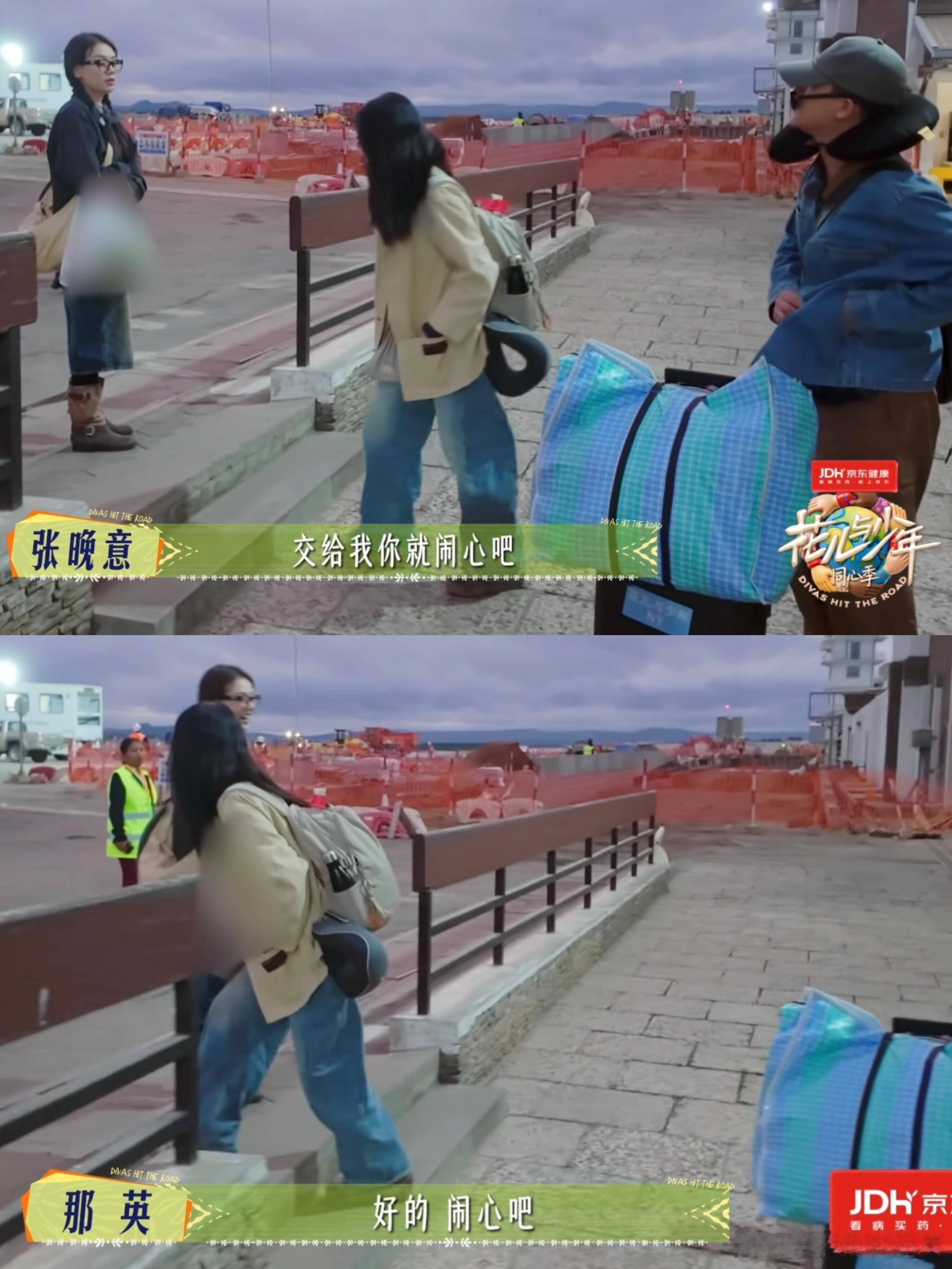 花儿与少年那英还真接张晚意的梗哈哈！！！张晚意帮那姐拿行李：姐交给