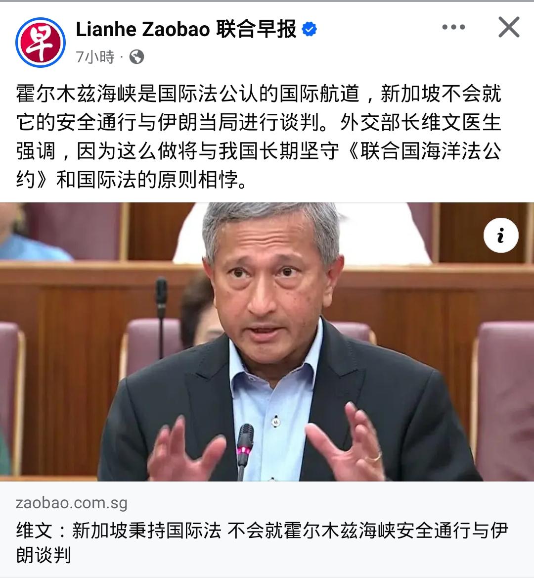 新加坡能不能坦荡一点！外媒称，新加坡外长维文表示：新加坡不会就霍尔木兹海峡的