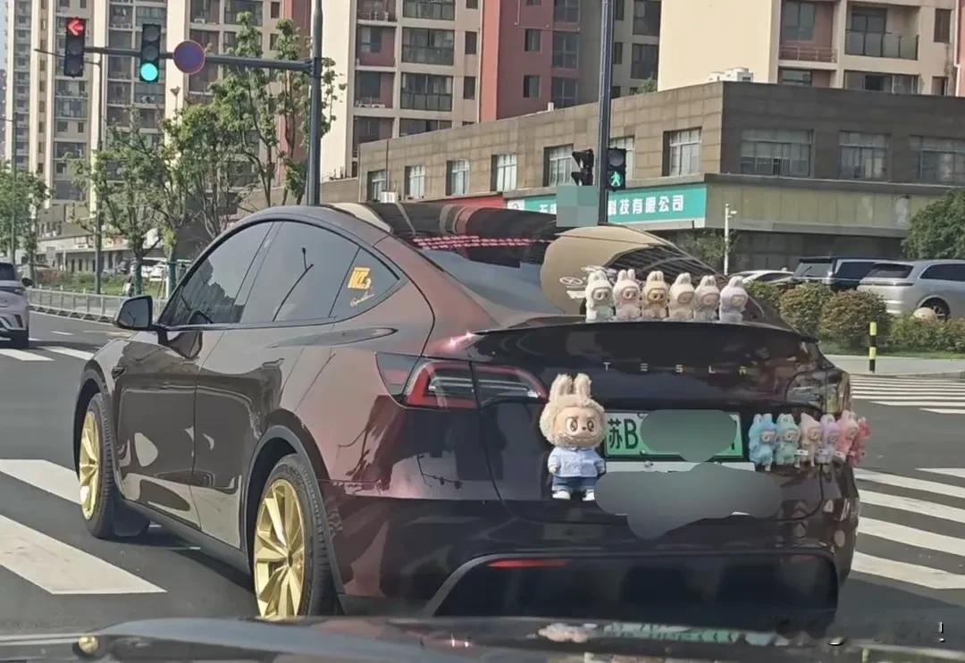 近期，无锡一位特斯拉车主的车尾挂了13个Labubu而被很多网友羡慕。当记者