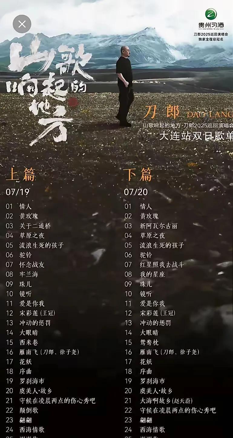 刀郎在大连演唱会的歌曲名单重磅发布！刀郎又提携了新人王冠，她演唱的歌曲是《宋彩