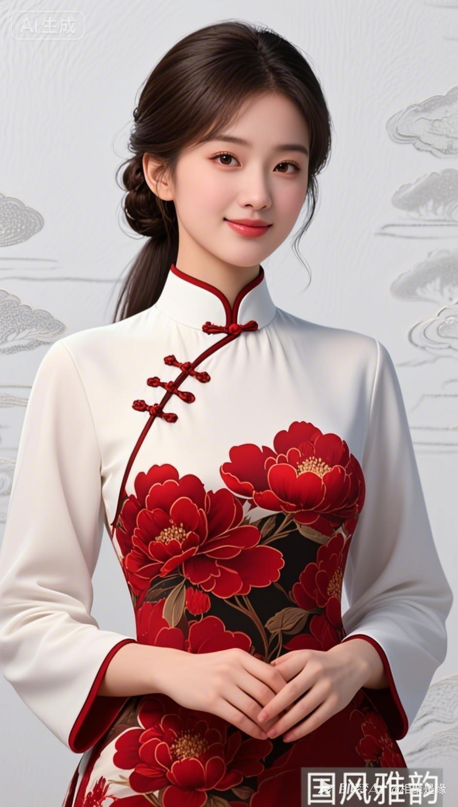 这姑娘穿着旗袍真漂亮！