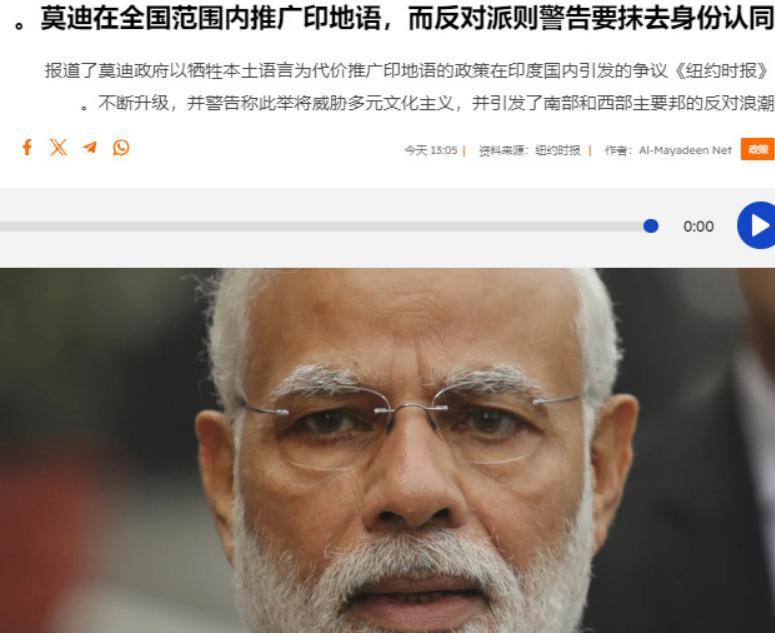 莫迪老仙算是走对了一步棋，那就是在印度全国范围内，大力推广印地语，其目标是将印地
