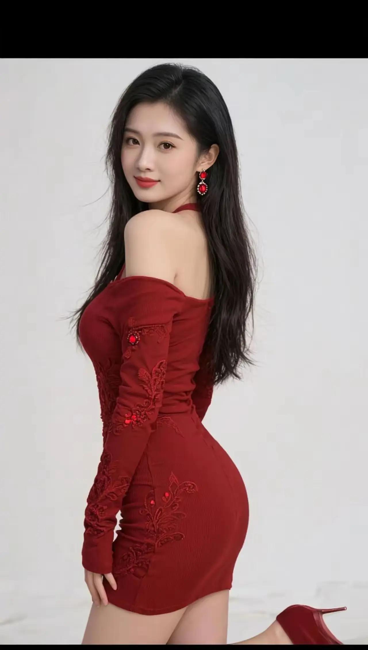 红衣美人倚，玉簪映红妆。