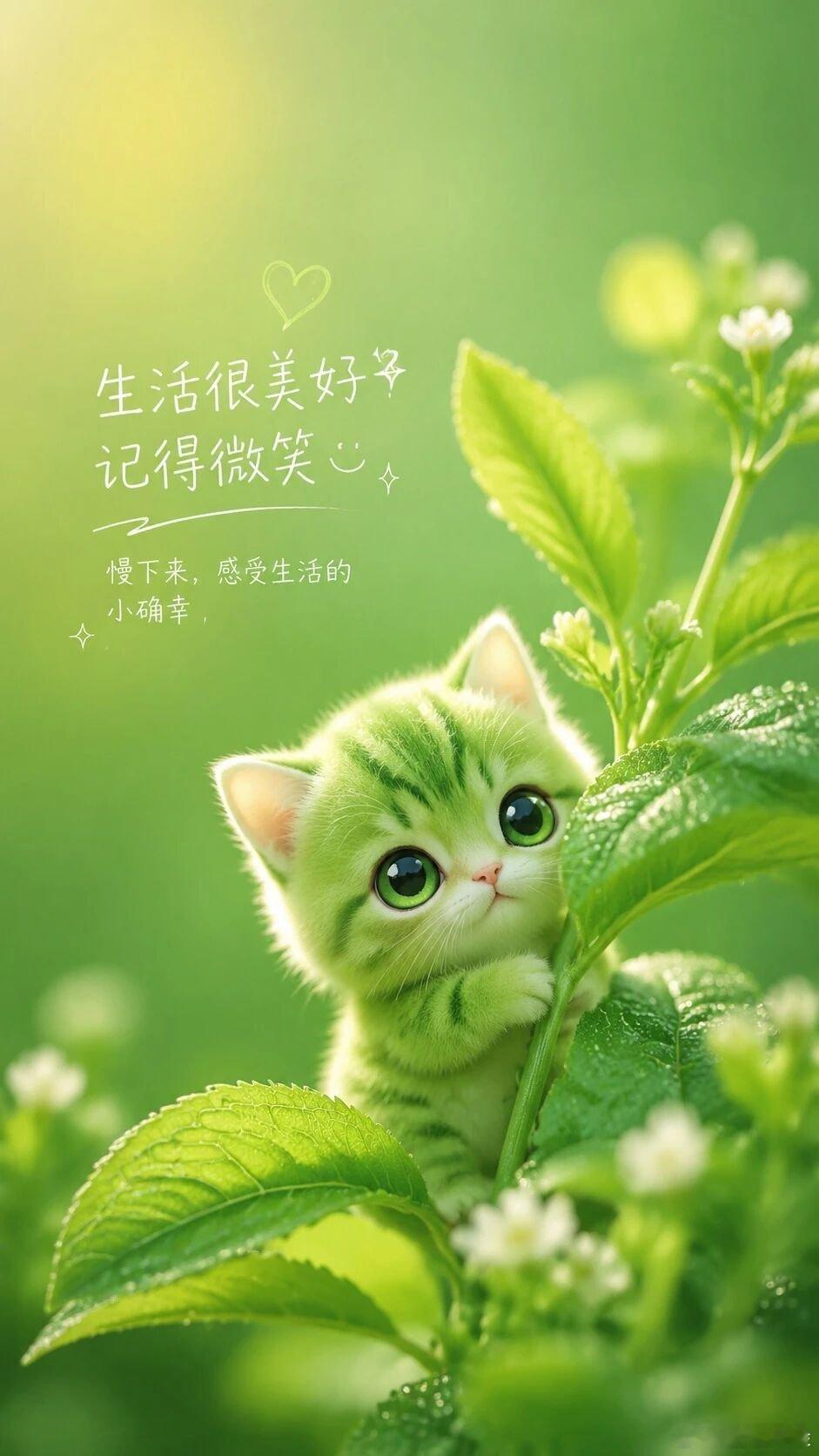 超治愈阳光正能量绿色护眼小可爱锁屏壁纸