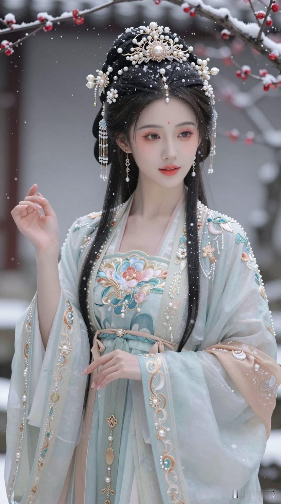 雪落梅枝，素衫含香。美女人像群高清美女高雅气质美女