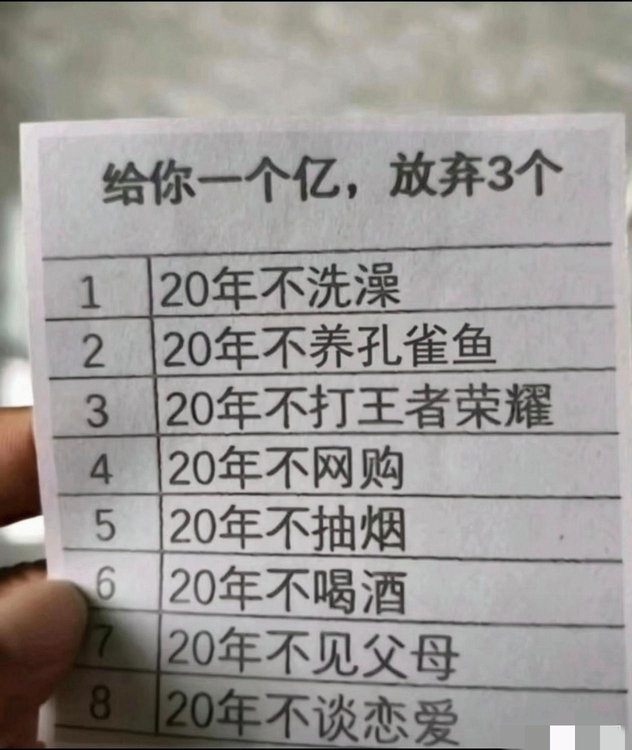 给你一个亿，放弃三个你怎么选？