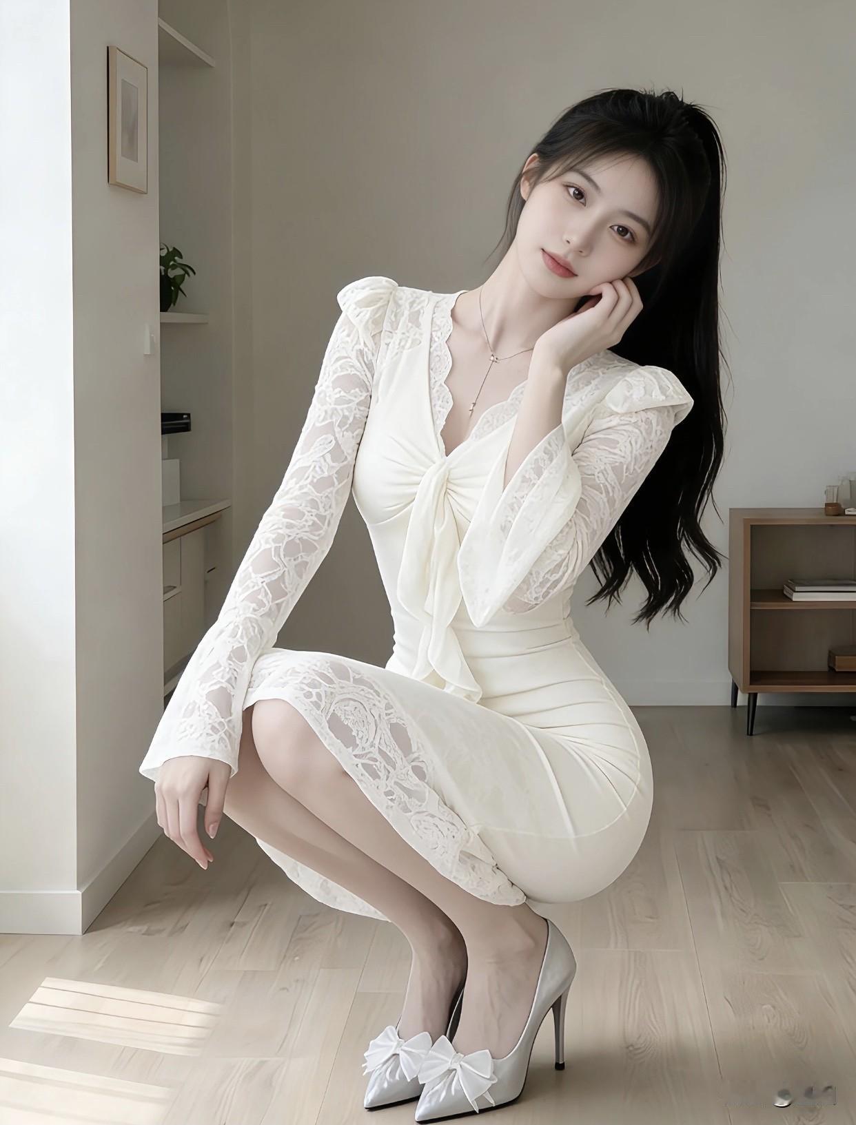 晒出美丽身影留下的绝美身影，皮肤白皙得发光，身材还那么纤细苗条，活脱脱小精灵，每