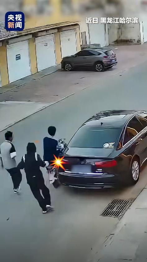 黑龙江哈尔滨，10月5日，几名男孩骑车时不慎刮蹭路边奥迪。事后，孩子们主动寻找车