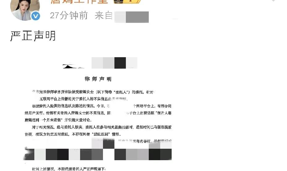 唐嫣工作室，严正声明！6月10日下午，唐嫣工作室严正声明迅速登上热搜，针对网