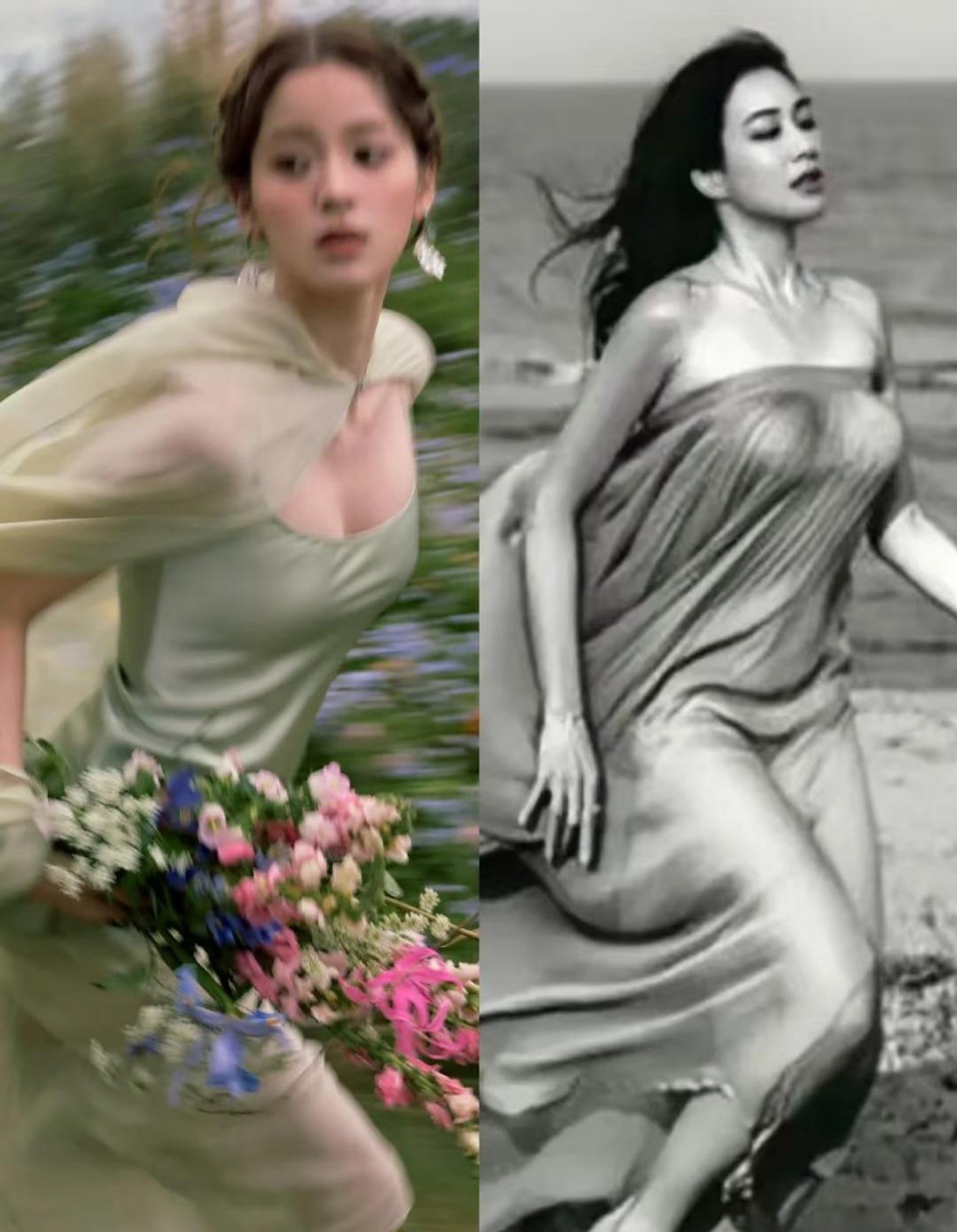美女果然都是相同的，欧阳娜娜和钟丽缇这两组照片好像啊，返身材绝了！​​​