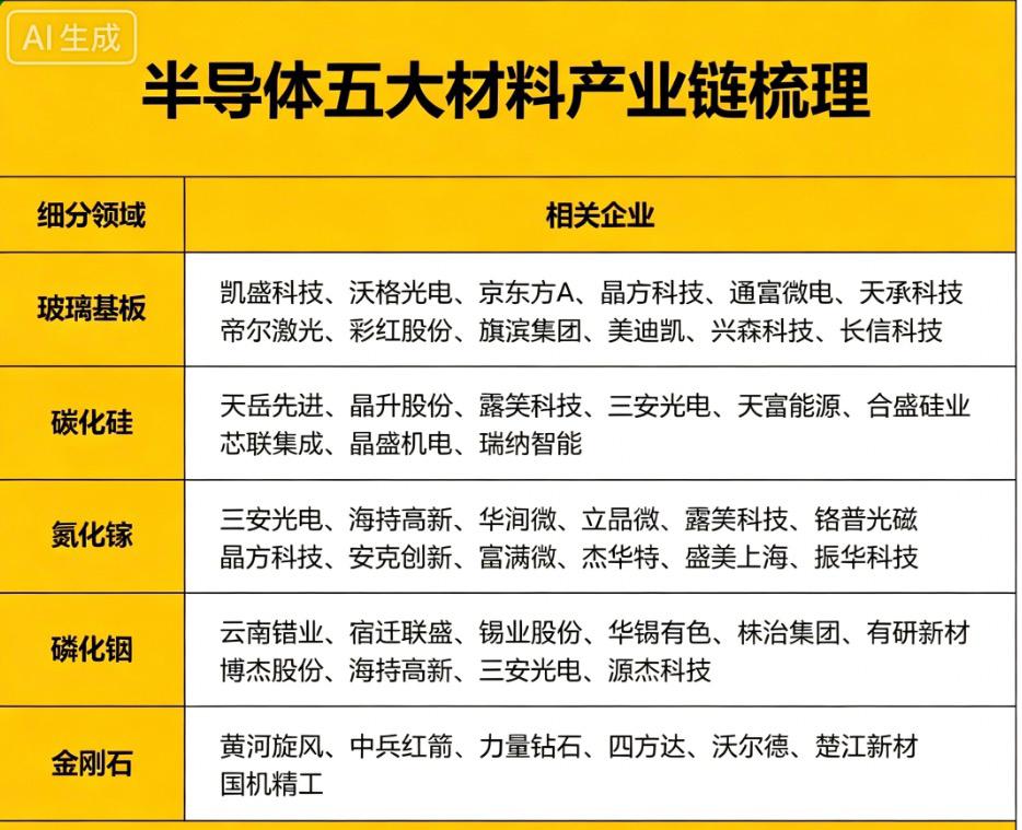 玻璃基板、氮化镓、碳化硅、磷化铟、人造金刚石这五大核心材料材料一：玻璃基板