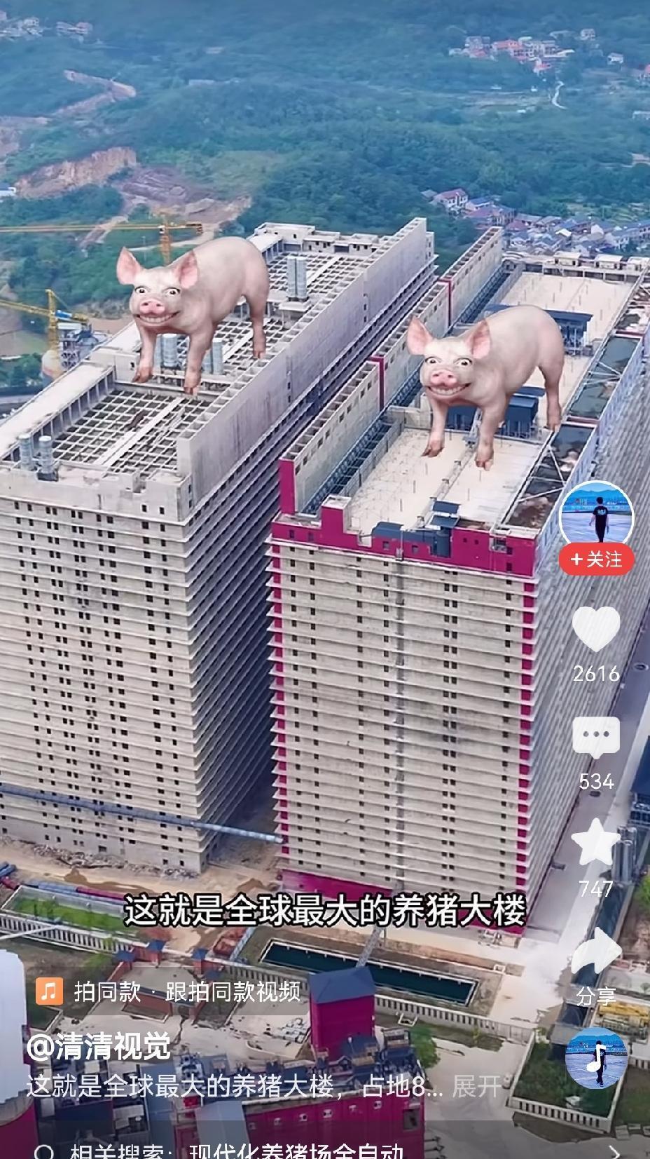 【我国年出栏120万头生猪的世界最大养猪大楼】在湖北鄂州，矗立着两座格外引人注目