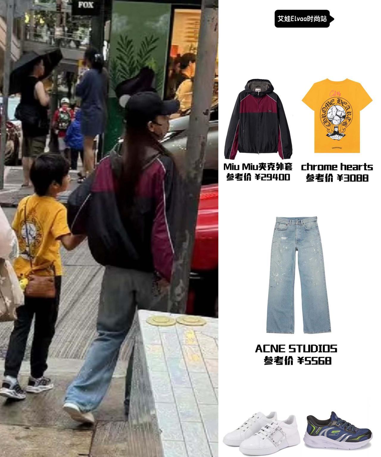 网友偶遇Angelababy，小海绵紧跟妈妈很帅气。Angelababy现身香港