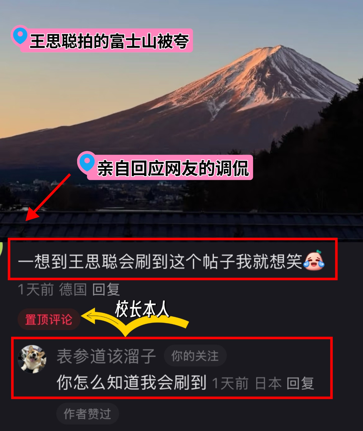 王思聪回应富士山照片评论