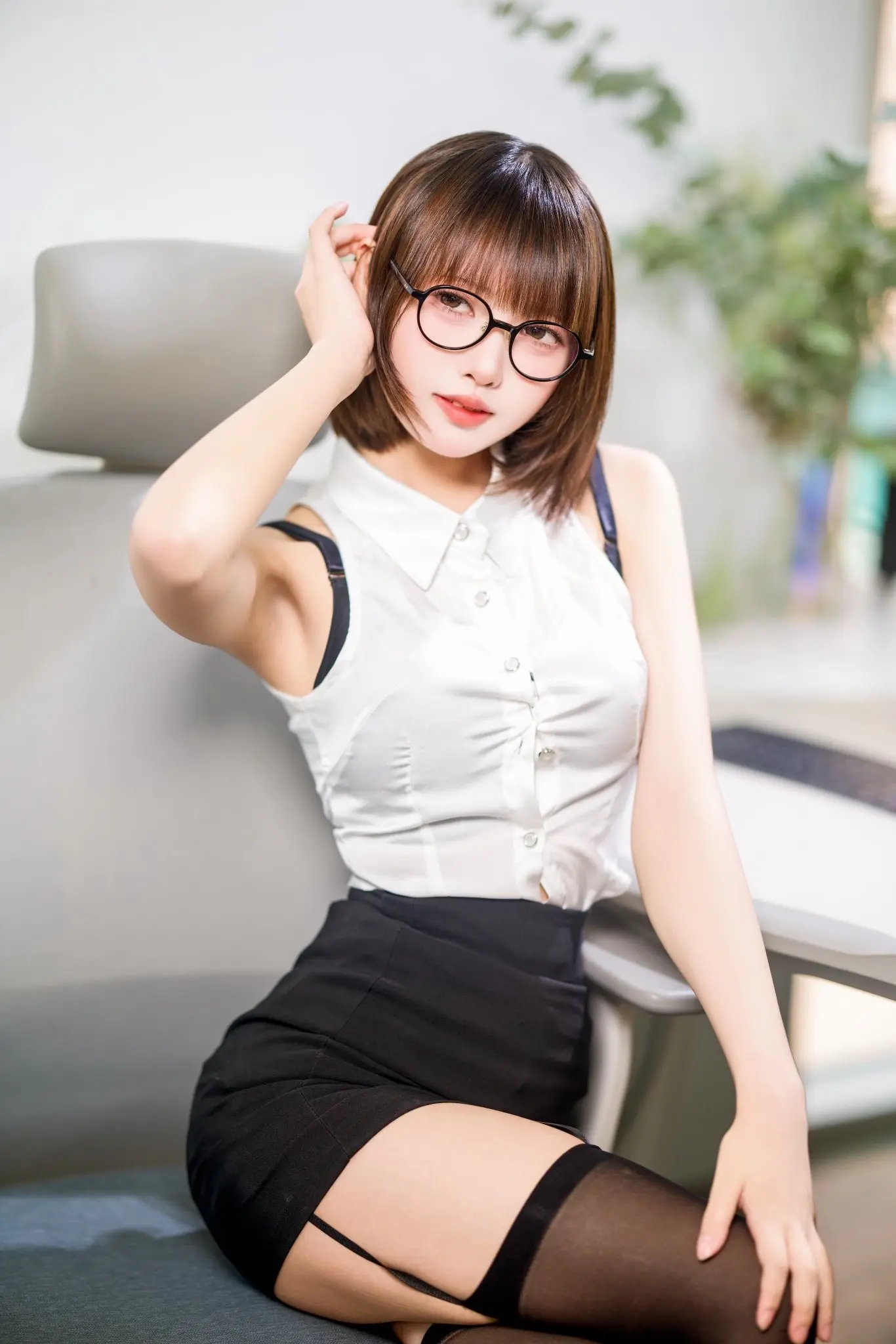 制服美女 清纯御姐 白衬衣黑包裙 眼镜杀美女 御姐模特