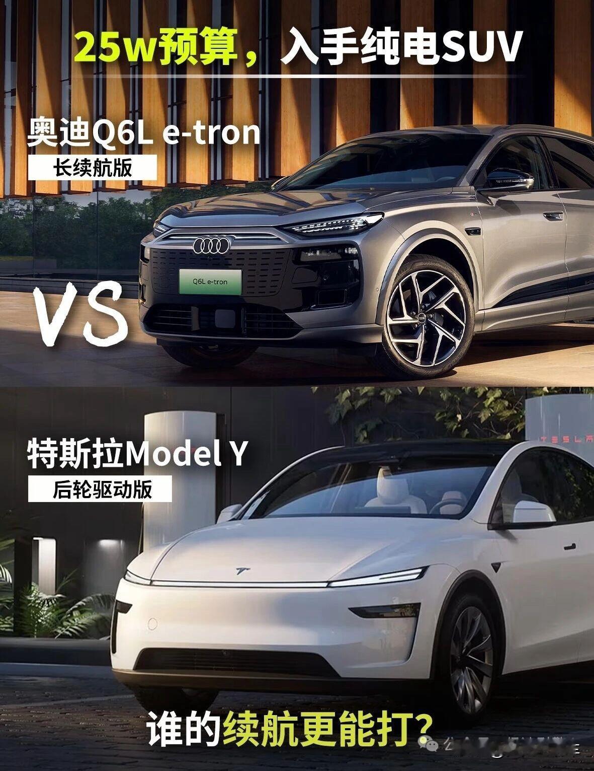 25万级纯电SUV！奥迪Q6Le-tronvsModelY