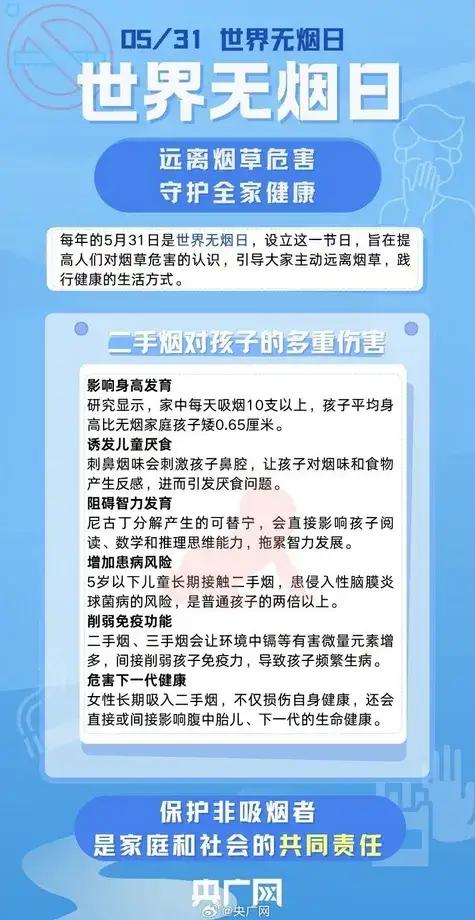 家长每天吸烟10支以上的家庭，儿童比无烟家庭的儿童平均矮0.65厘米！看到这