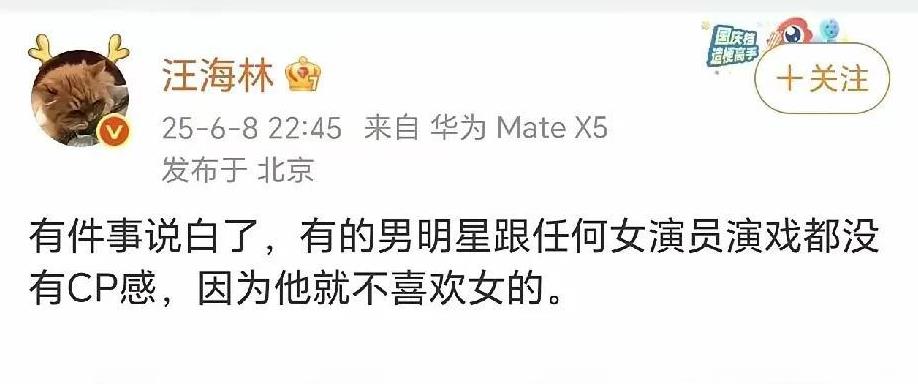 大家觉得汪海林说的有道理吗？如果一个男星跟任何女星演戏都没有所谓的cp感。这