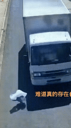 一只流浪猫咪径直向马路对面走去，它没有看了一辆集装箱小货车正开过来，眼看猫咪就要
