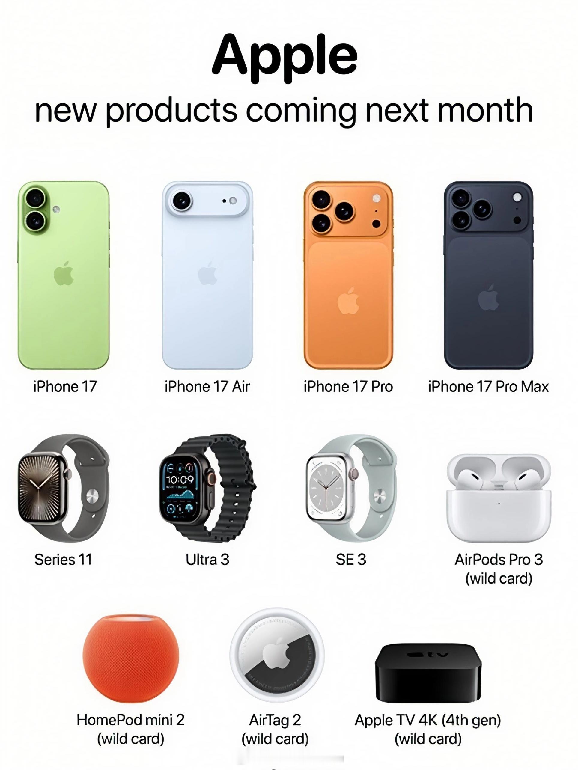 iPhone17全系价格曝光Apple2025年9月发布会新品和配置预测。