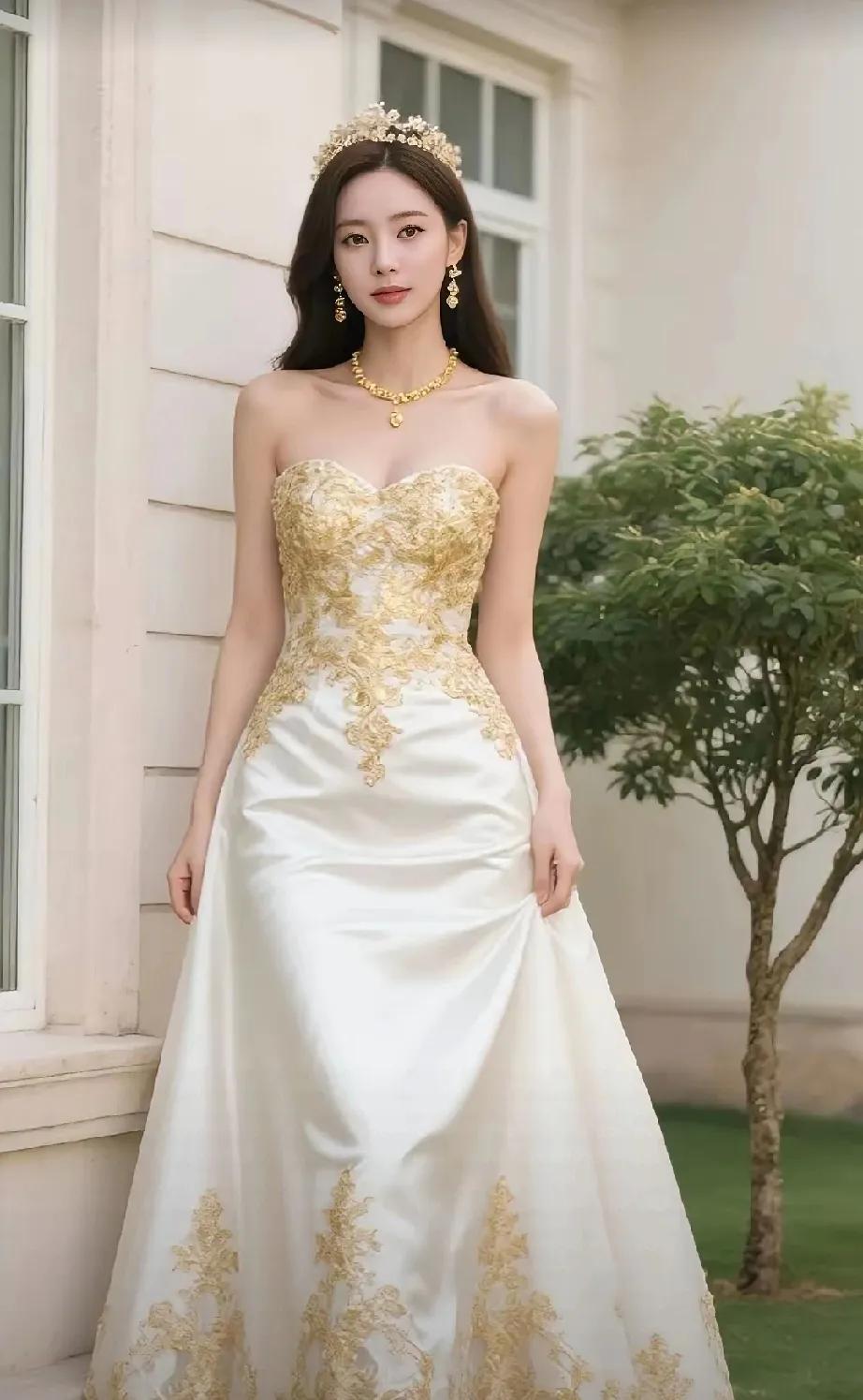 每个女孩都藏着一个婚纱梦，当精致蕾丝轻绕肩头，莹润珍珠缀满飘逸裙摆，刹那间，时光