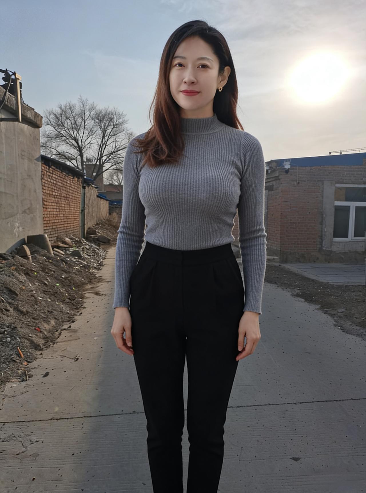 寒巷无风日色柔，灰衫黑裤自悠悠。寻常光景皆成趣，一笑从容散旅愁。